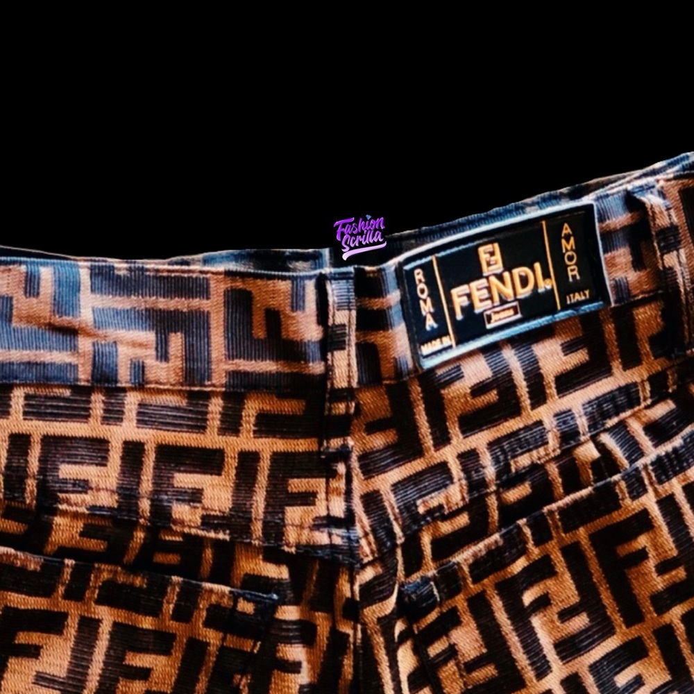 Fendi Vintage Zucca Monogram Brown Black Jean Logo Trousers - Picture 9 of 16